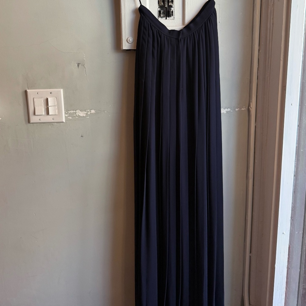 Oscar De La Renta Navy Silk Maxi Skirt